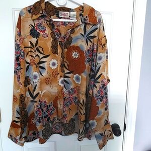 Bill Blass Woman blouse, size 3X, long sleeve, multi-color  floral